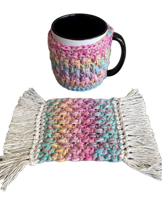 Jazzy Gems Other - Crochet Mug Cozy and Coaster Mug Rug Set - 100% Cotton Great Gift!